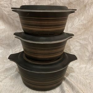 Set of 3 Terra Pyrex Casserole Dishes w/lids Vintage!!!